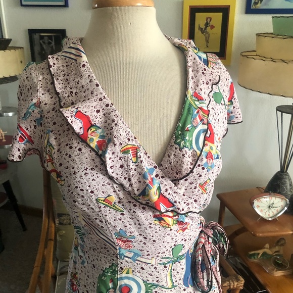 SOLD Retro Dress Cowboy novelty print M PinUp Rockabilly 1940s 40s Style - Picture 6 of 6